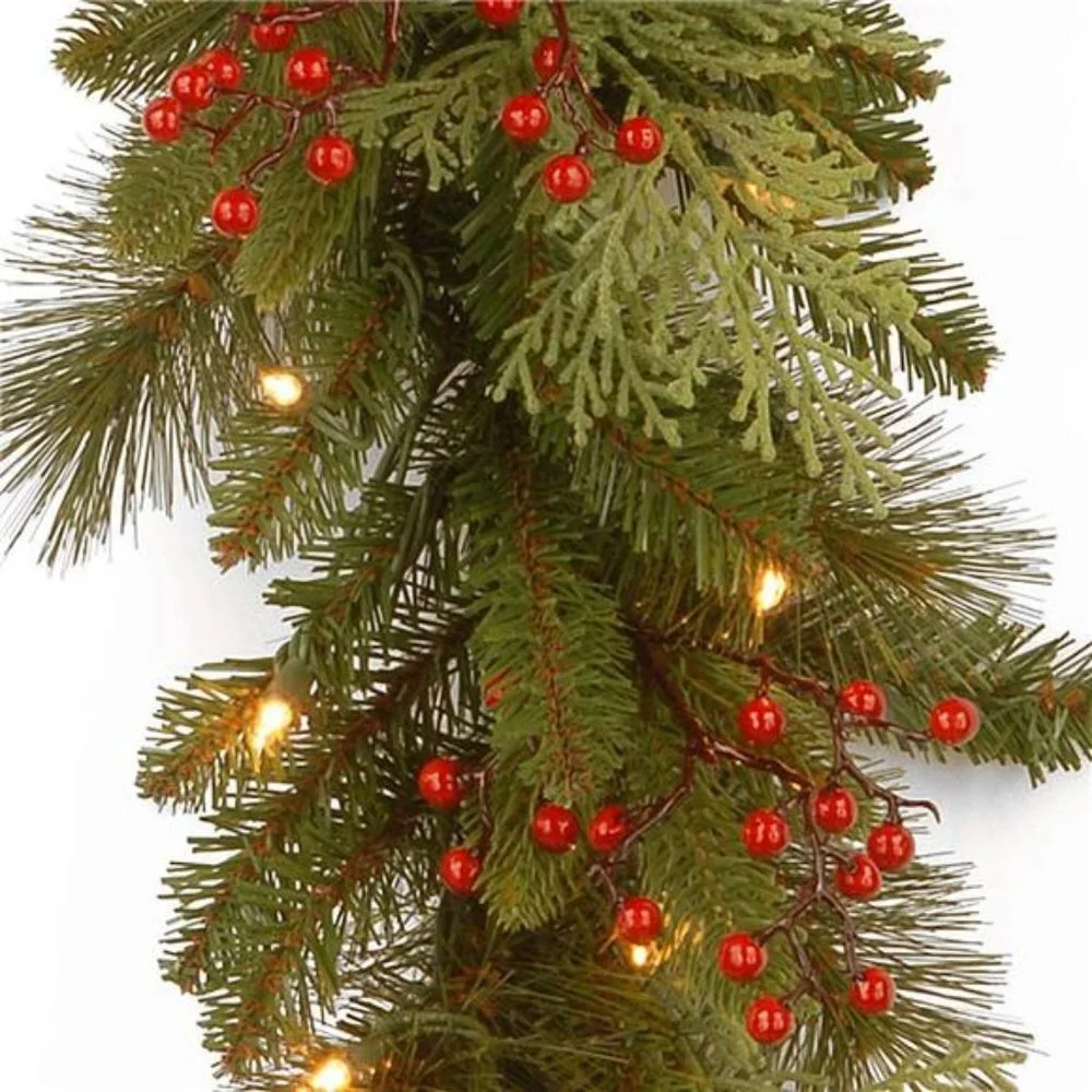 Pre-Lit 'Feel Real' Artificial Christmas Garland, With Berry Clusters,9 Feet